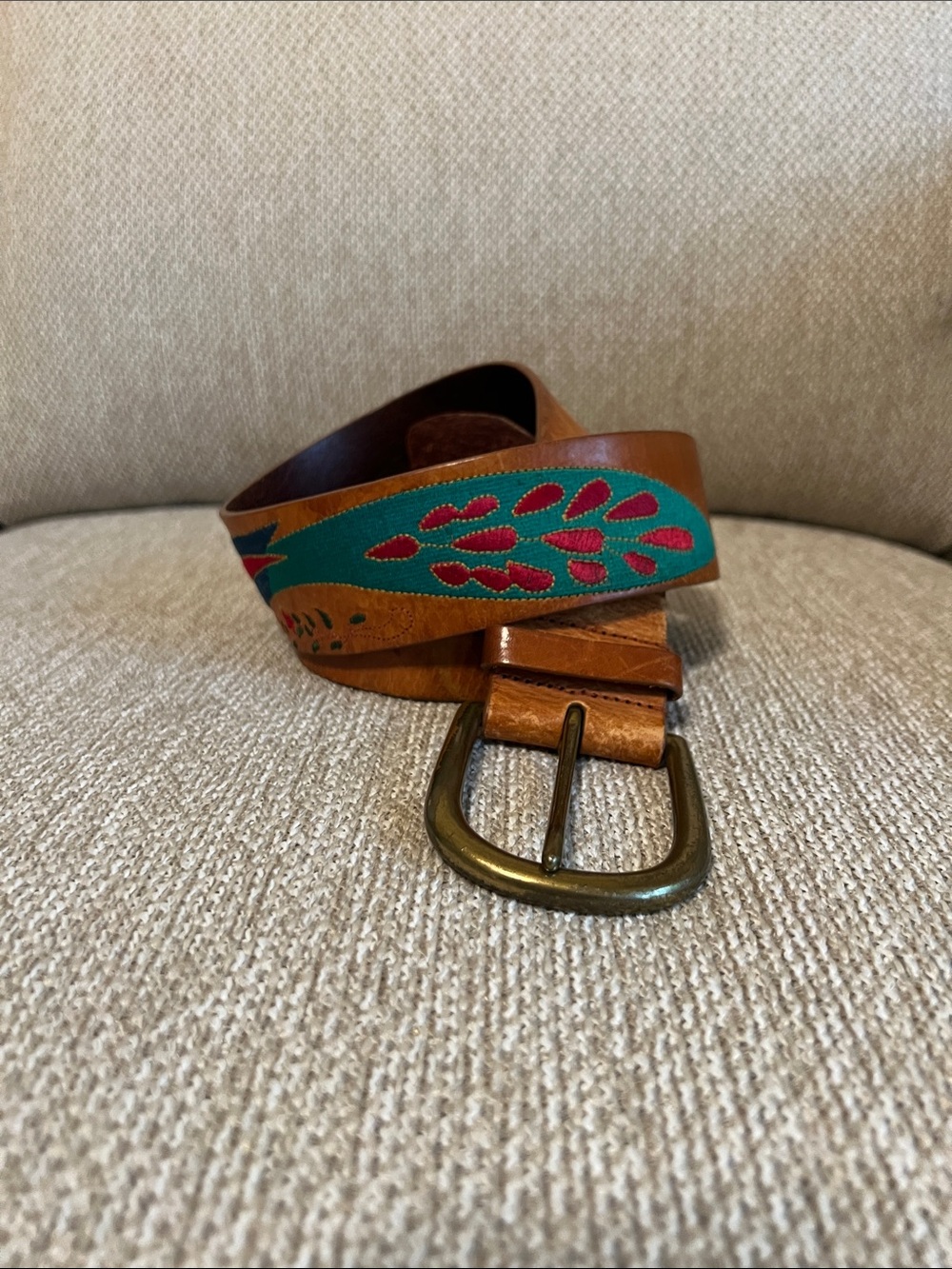Linea Pelle Embroidered Peacock Belt | Limited Edition Vachetta Leather Handmade